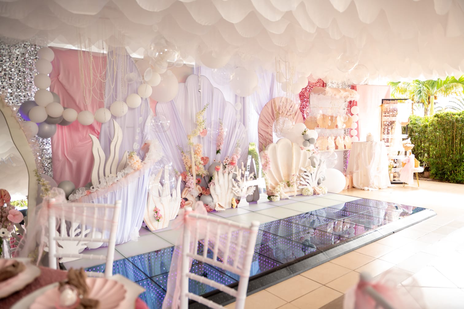 Baby shower temática sirena con dance floor